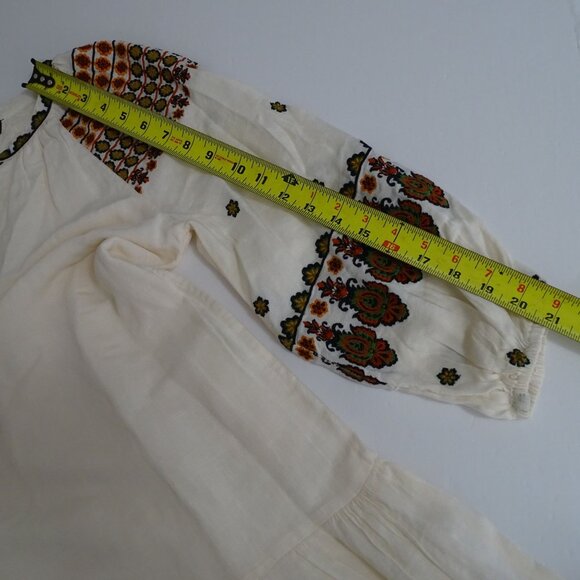 Karen Kane Beige Boho Tiered Dress Women Size XS Embroidered Linen Blend - Picture 10 of 11